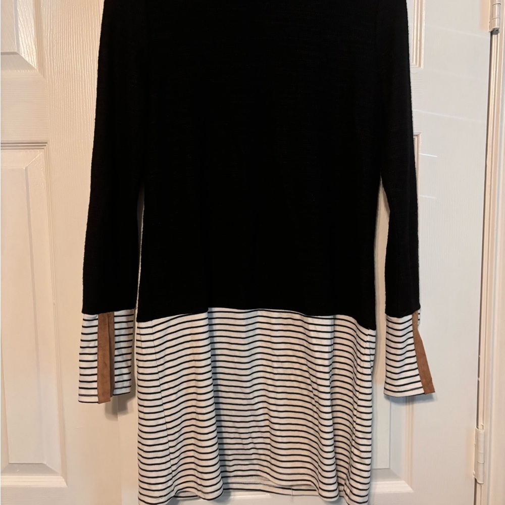 THML Black and White Striped Midi Dress